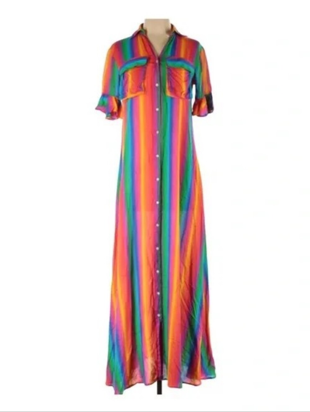 All Things Mochi Striped Shirt Maxi Dress Dress Size Large
